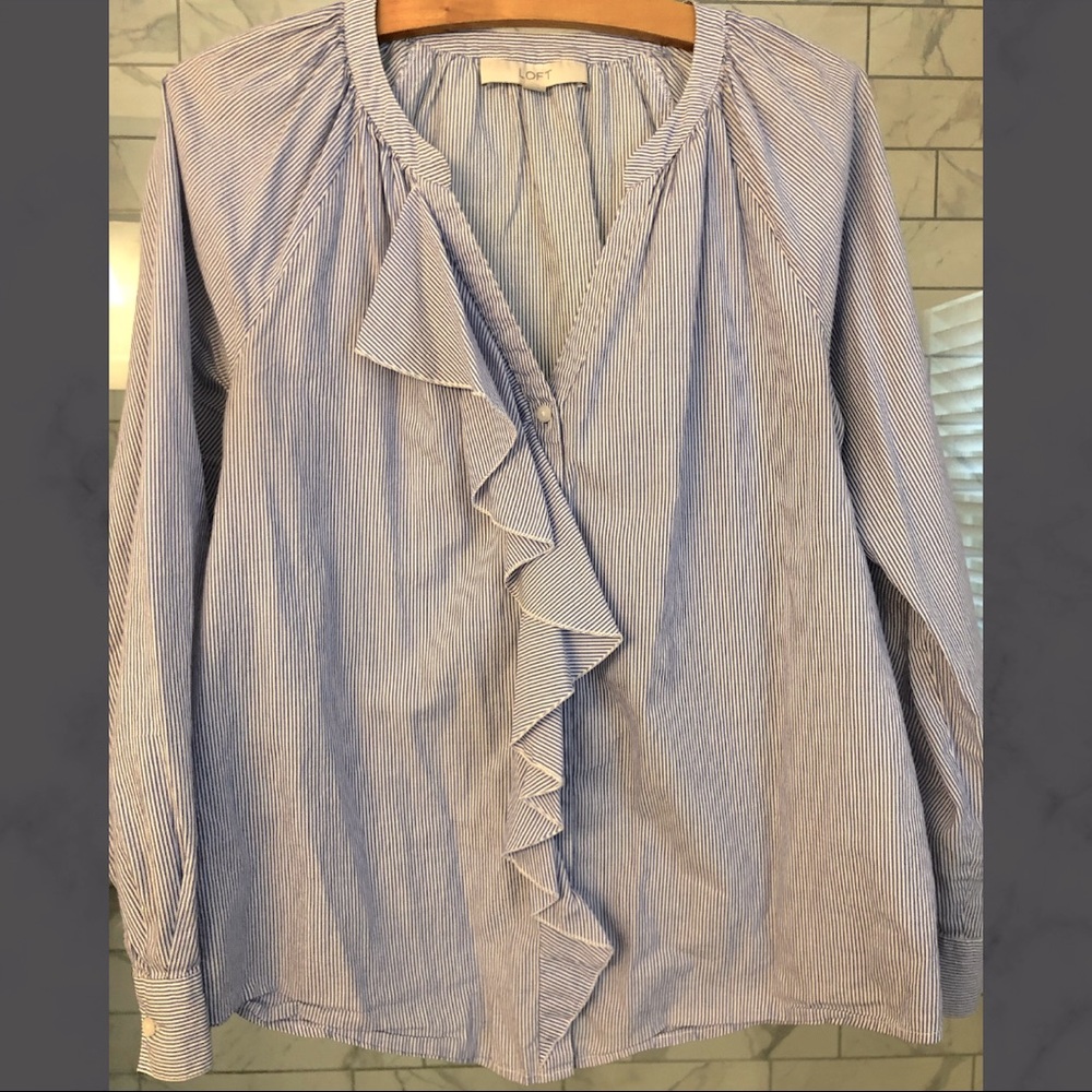 Blue/White Striped LOFT Button Down Blouse